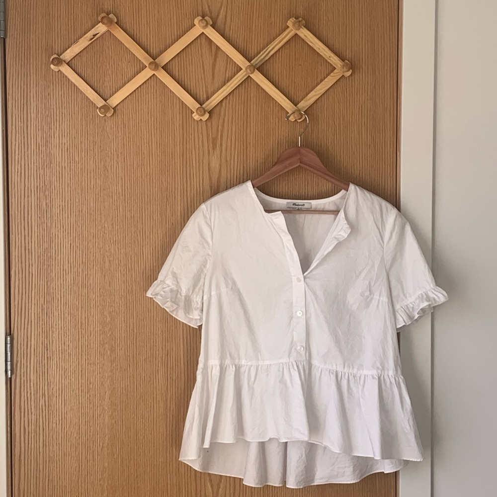 MADEWELL Studio Ruffle Hem Top in White